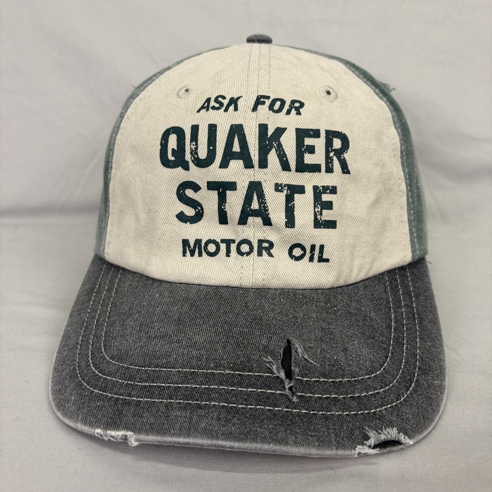 Quaker State Motor Oil Hat Vintage Style Mens OSFM Green Distressed Trucker